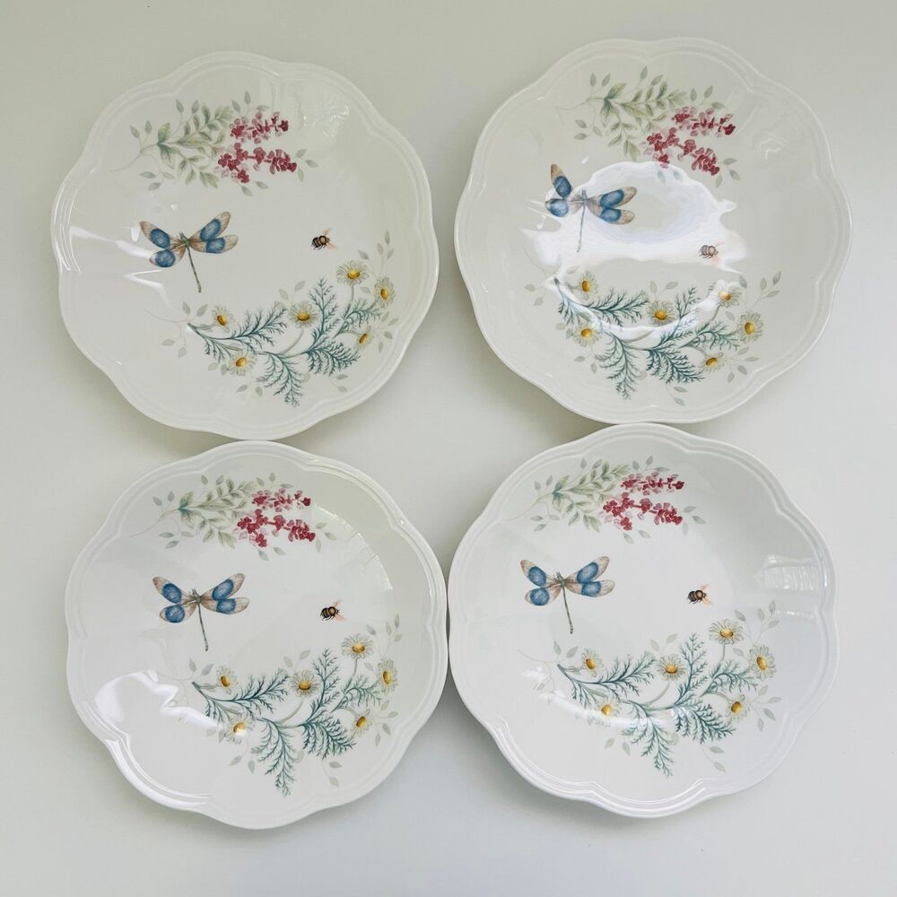 LENOX Butterfly Meadow Herbs Scalloped Edge Dragonfly 26 oz Pasta Bowl, Set of 4